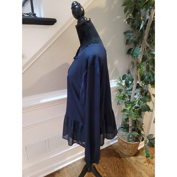 LOFT Outlet Blouse Women’s Size XXL Blue 100% Polyester Long Sleeve Top - Picture 5 of 10